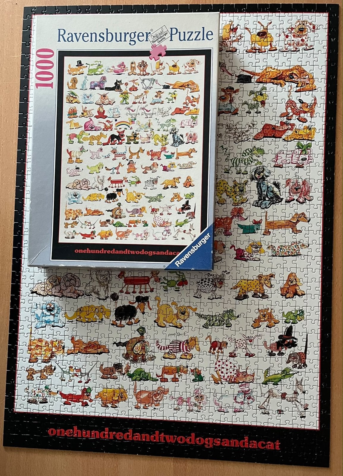 Ravensburger puzzel 1000 stukjes 102 honden en een kat, Ophalen of Verzenden, 500 t/m 1500 stukjes, Zo goed als nieuw, Legpuzzel