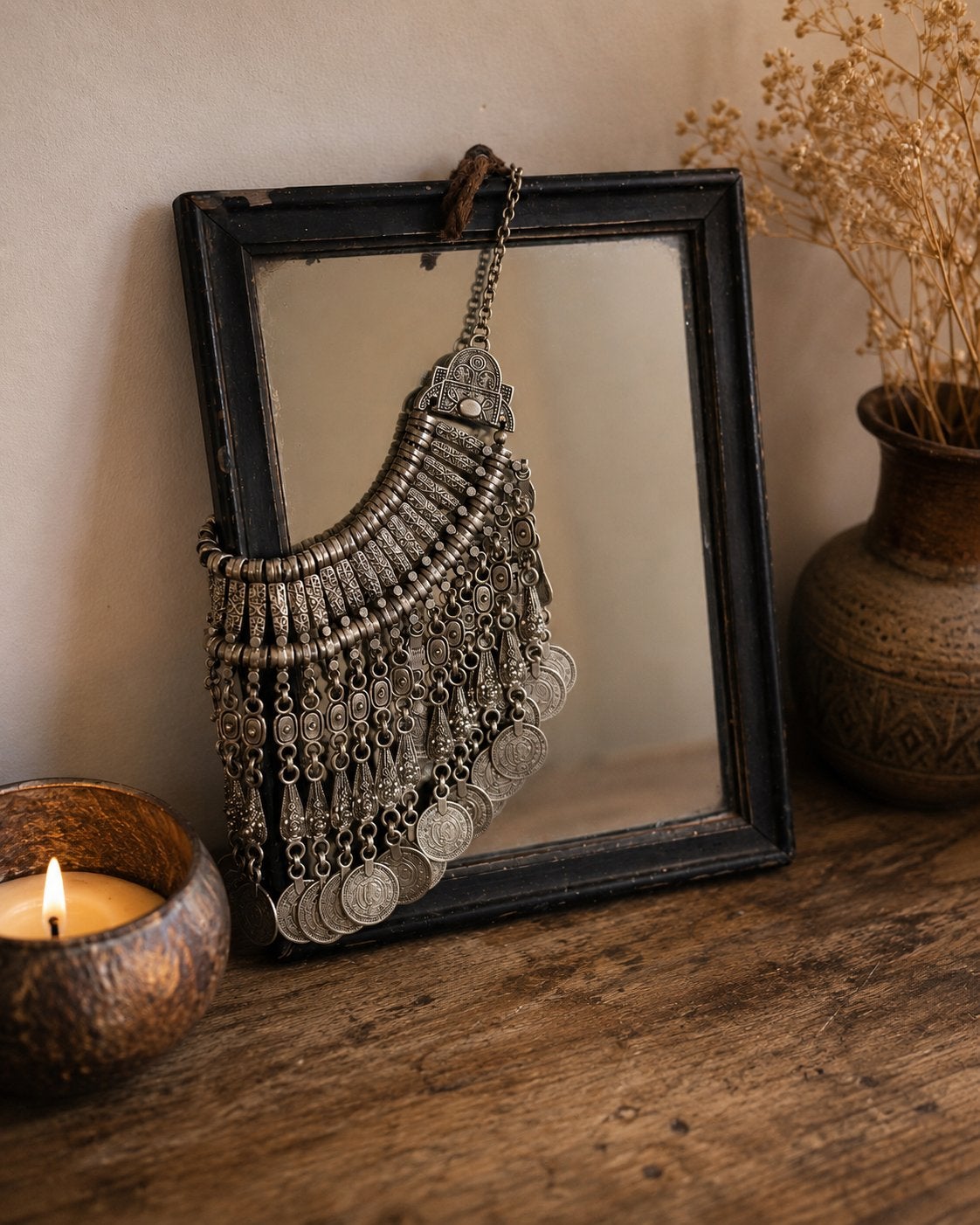 Tribal Ketting , bruidsketting, kralenketting, boho, Gebruikt, Verzenden, Zilver, Overige materialen