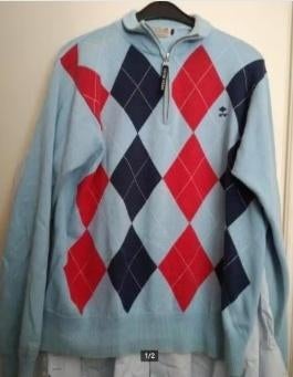 RIVER WOODS trui Aqua Blauw licht Noga ruiten rits kol L, Kleding | Heren, Truien en Vesten, Verzenden, Gedragen, Maat 52/54 (L)