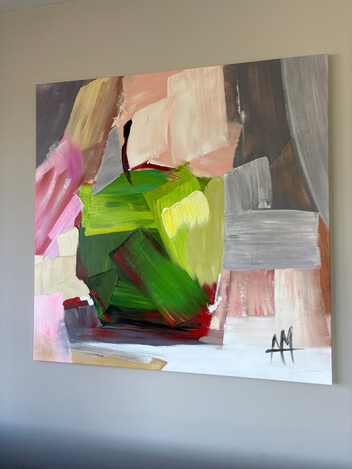 Abstract schilderij met groene appel, Ophalen