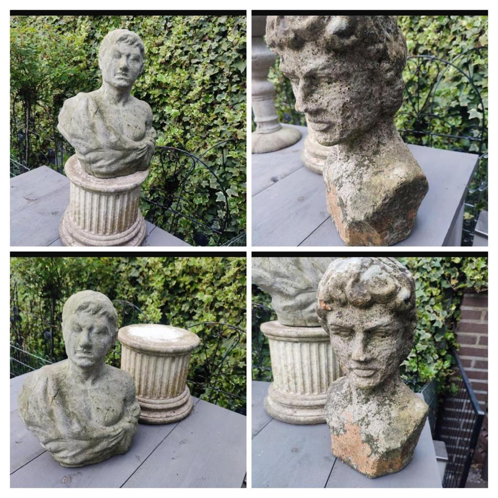 Vintage Romeinse brocante Tuinbeeld sokkel v.a. € 37,50 p.st, Ophalen, Kunststof, Gebruikt, Minder dan 30 cm