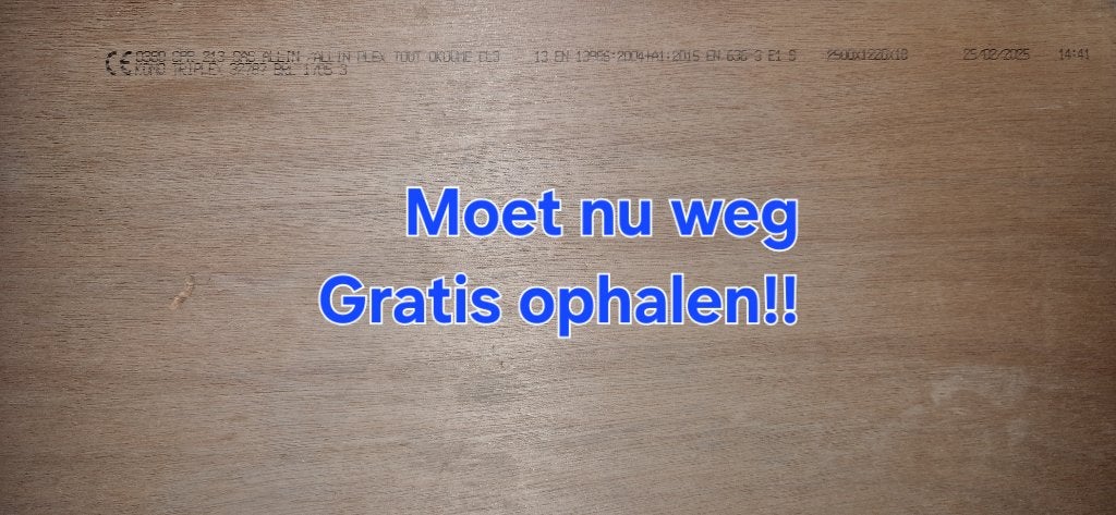 Plaat multiplex 2500x1220x18mm MOET NU WEG GRATIS OPHALEN, Doe-het-zelf en Verbouw, Platen en Panelen, Ophalen, Zo goed als nieuw