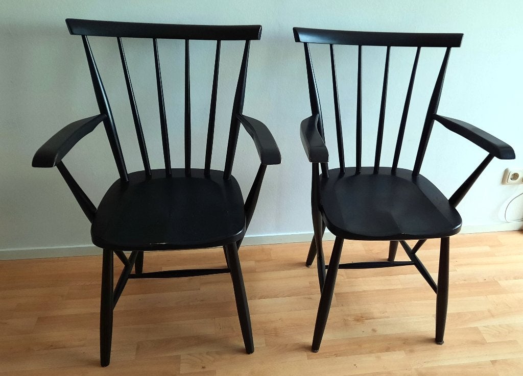 Zwarte houten vintage stoelen, Ophalen, Gebruikt, Twee, Zwart