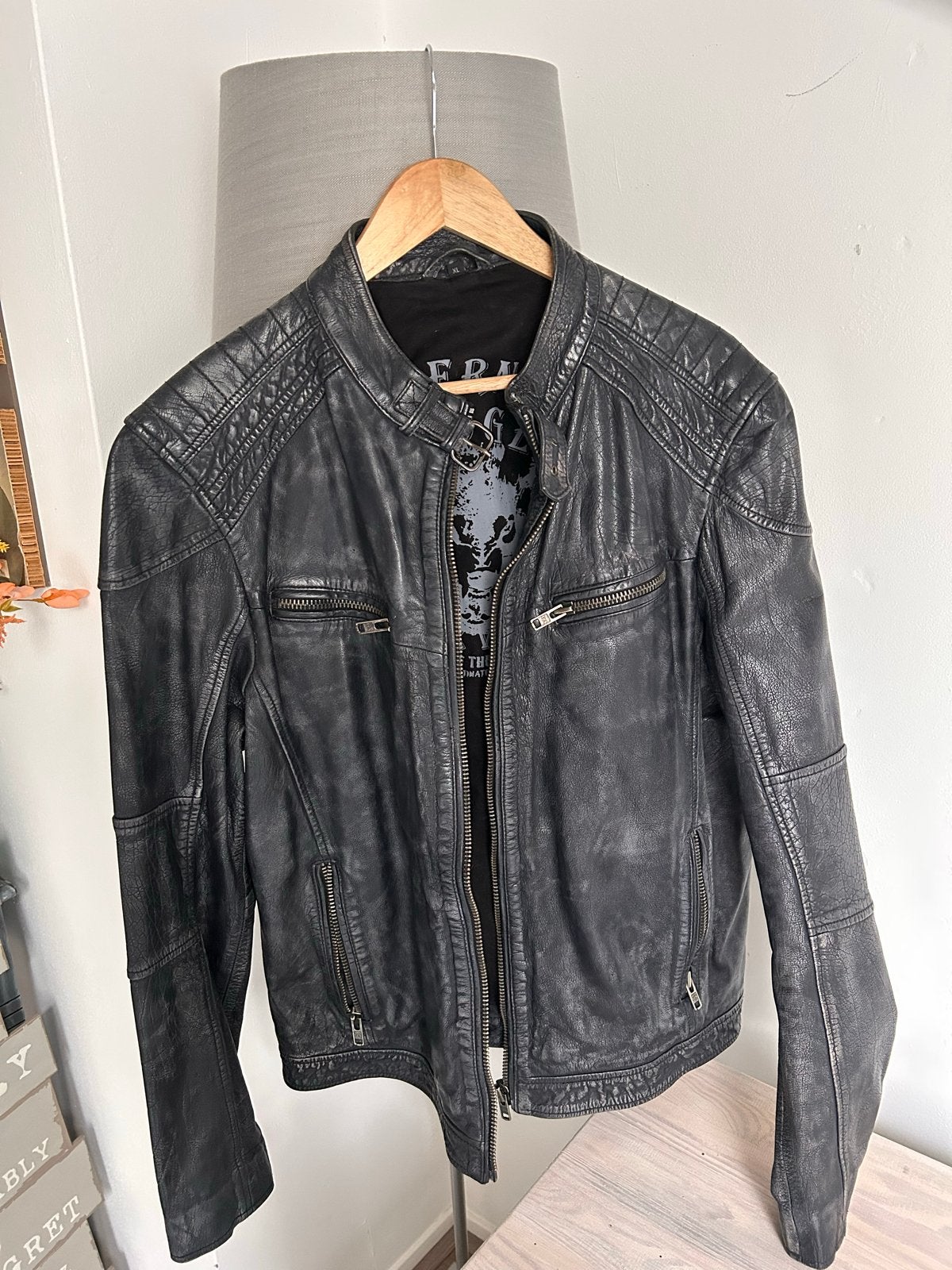 Stoere zwarte leren jas - Maat L, Kleding | Heren, Ophalen, Zo goed als nieuw, Maat 52/54 (L), Zwart
