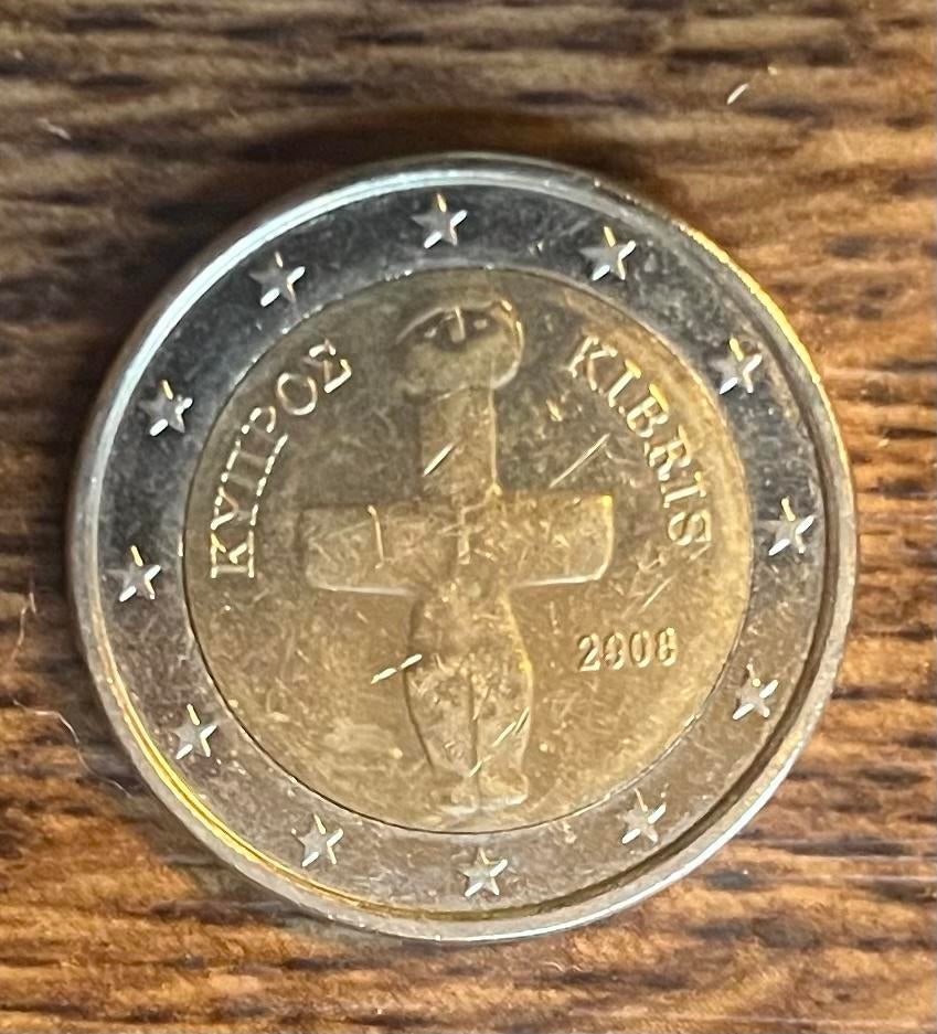 Cyprus 2 Euro munt 2008 - Kruisvormig idool van Pomos, Postzegels en Munten, Munten | Europa | Euromunten, Ophalen of Verzenden