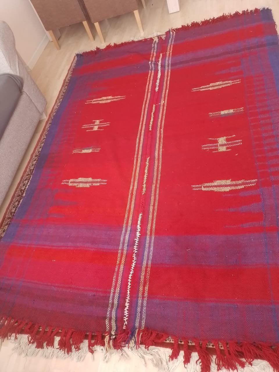 Handgeweven Oosters Kelim Loper 160x220cm 100% Wol, 150 tot 200 cm, Ophalen of Verzenden, Crème, Oosters, Kelim