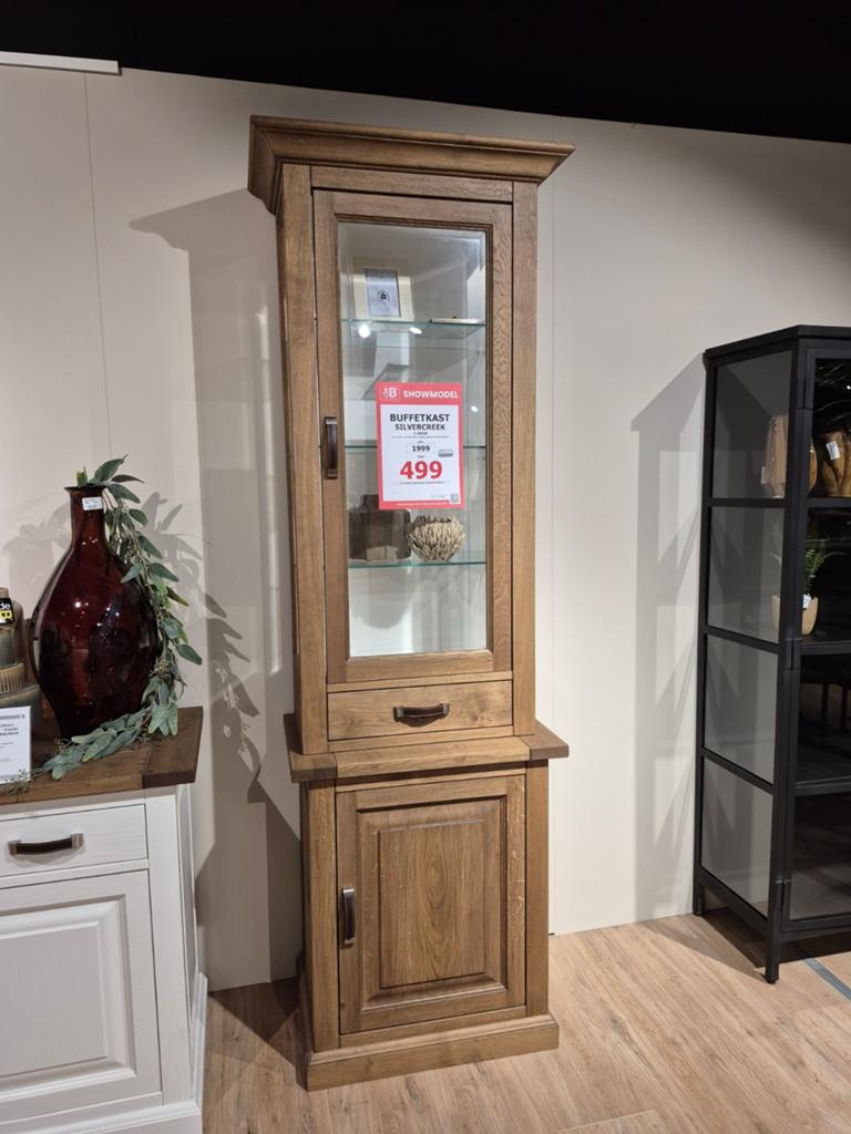 Eikenhouten buffetkast met 1 deur., Ophalen, 25 tot 50 cm, Glas, 50 tot 100 cm