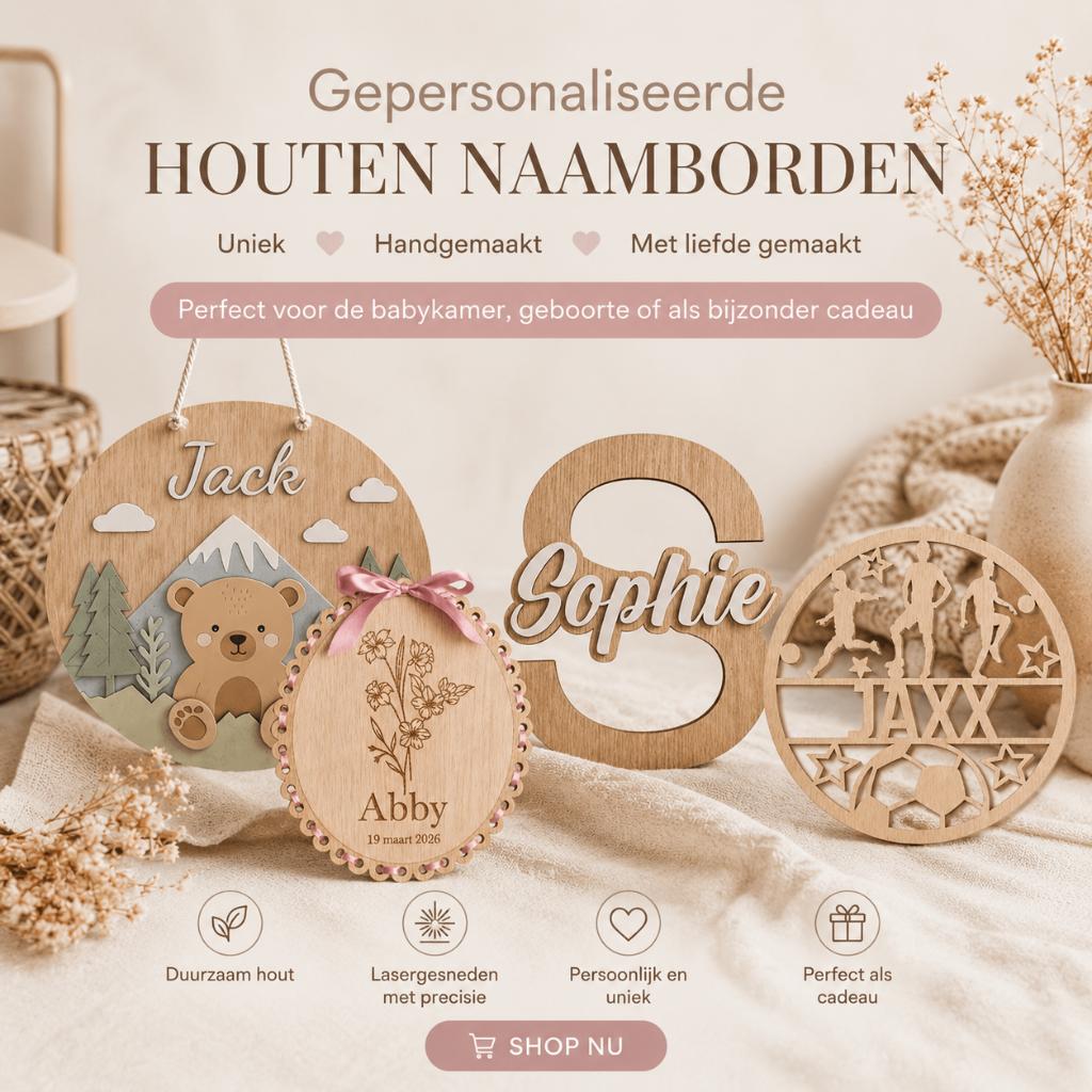 Naambord - De Perfecte Kraamcadeaus! - Handgemaakt, Kinderen en Baby's, Kraamcadeaus en Geboorteborden, Ophalen of Verzenden, Nieuw