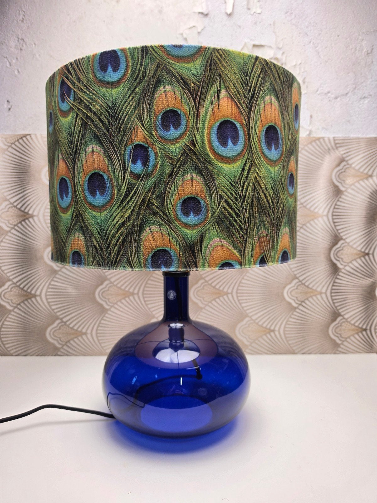 Vintage Ikea lamp Ljusas Uvas glas, Blauw, Vintage, Ophalen of Verzenden, IKEA