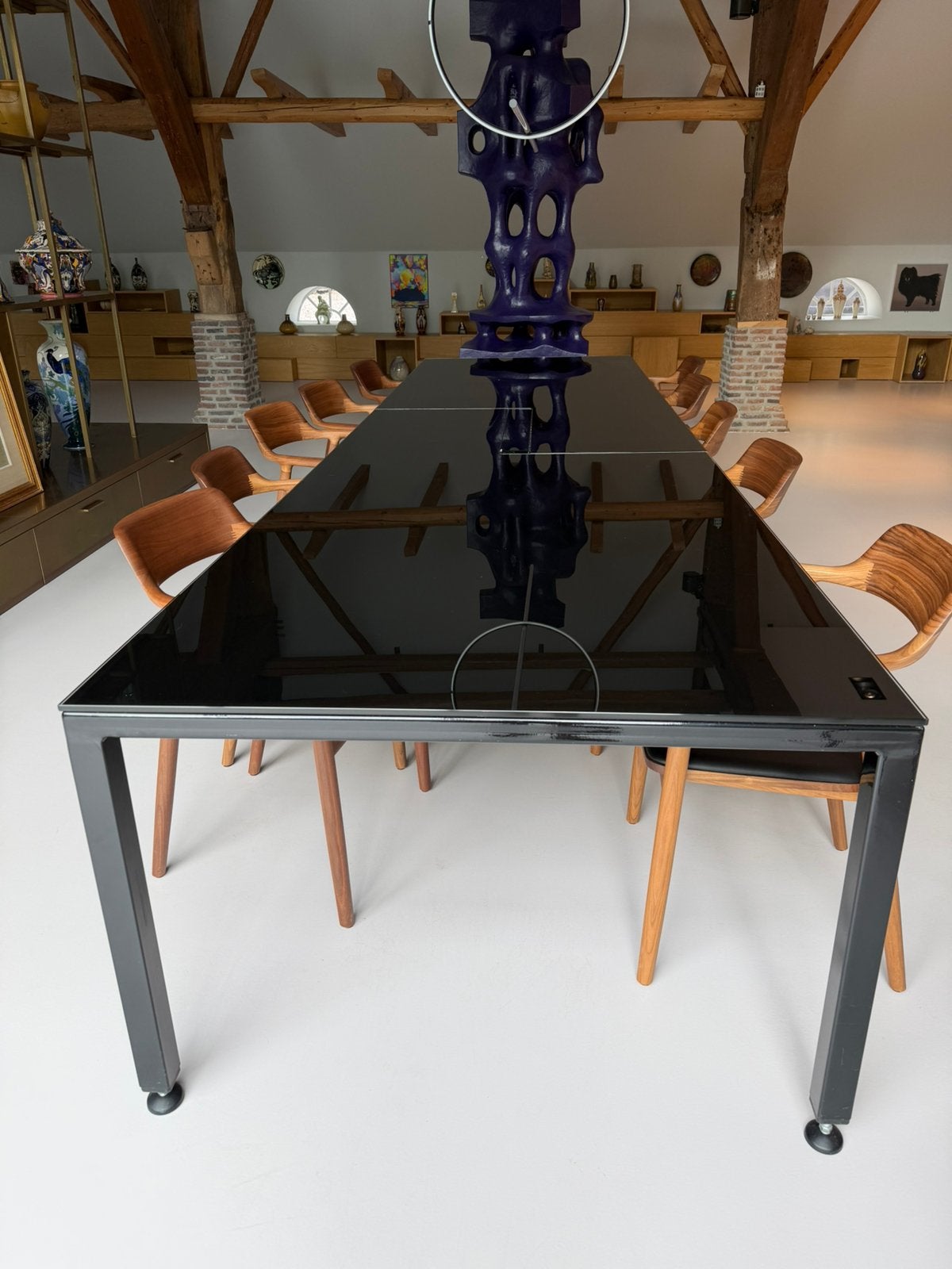 Glazen zwarte tafel 4 meter, Huis en Inrichting, Tafels | Eettafels, Ophalen, 100 tot 150 cm, 200 cm of meer, Zo goed als nieuw