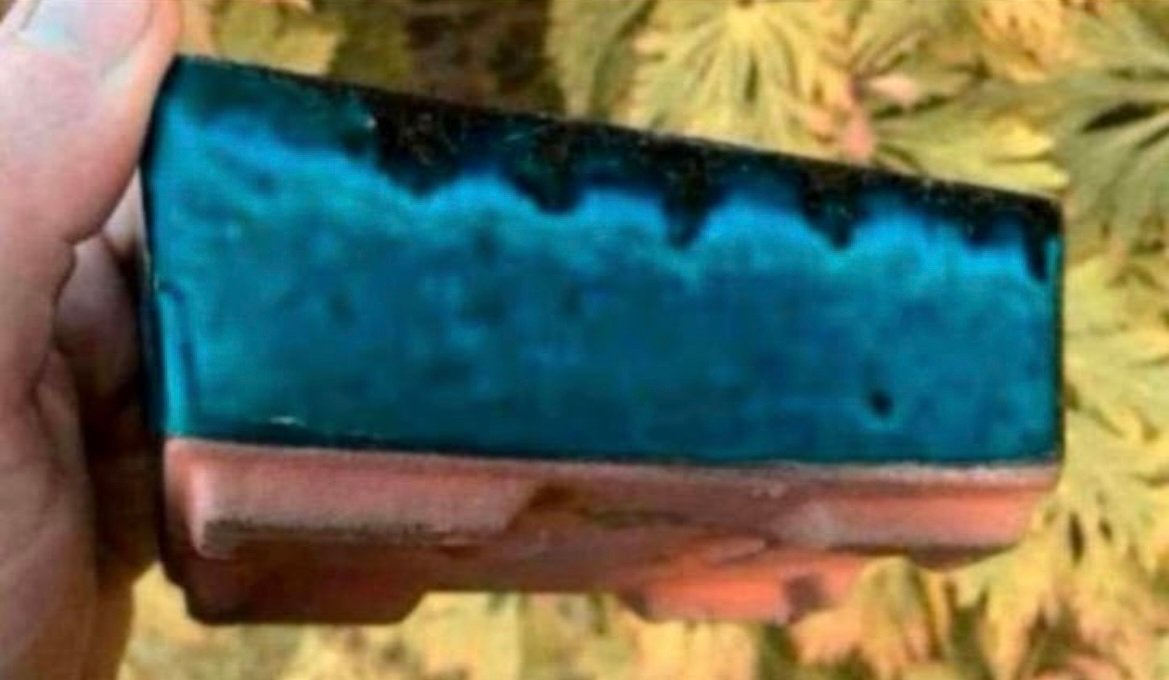 Bonsai schaal blauw tinten geglazuurd aardewerk 14,5x9,8x5,6, Tuin en Terras, Ophalen of Verzenden, Zo goed als nieuw, Aardewerk
