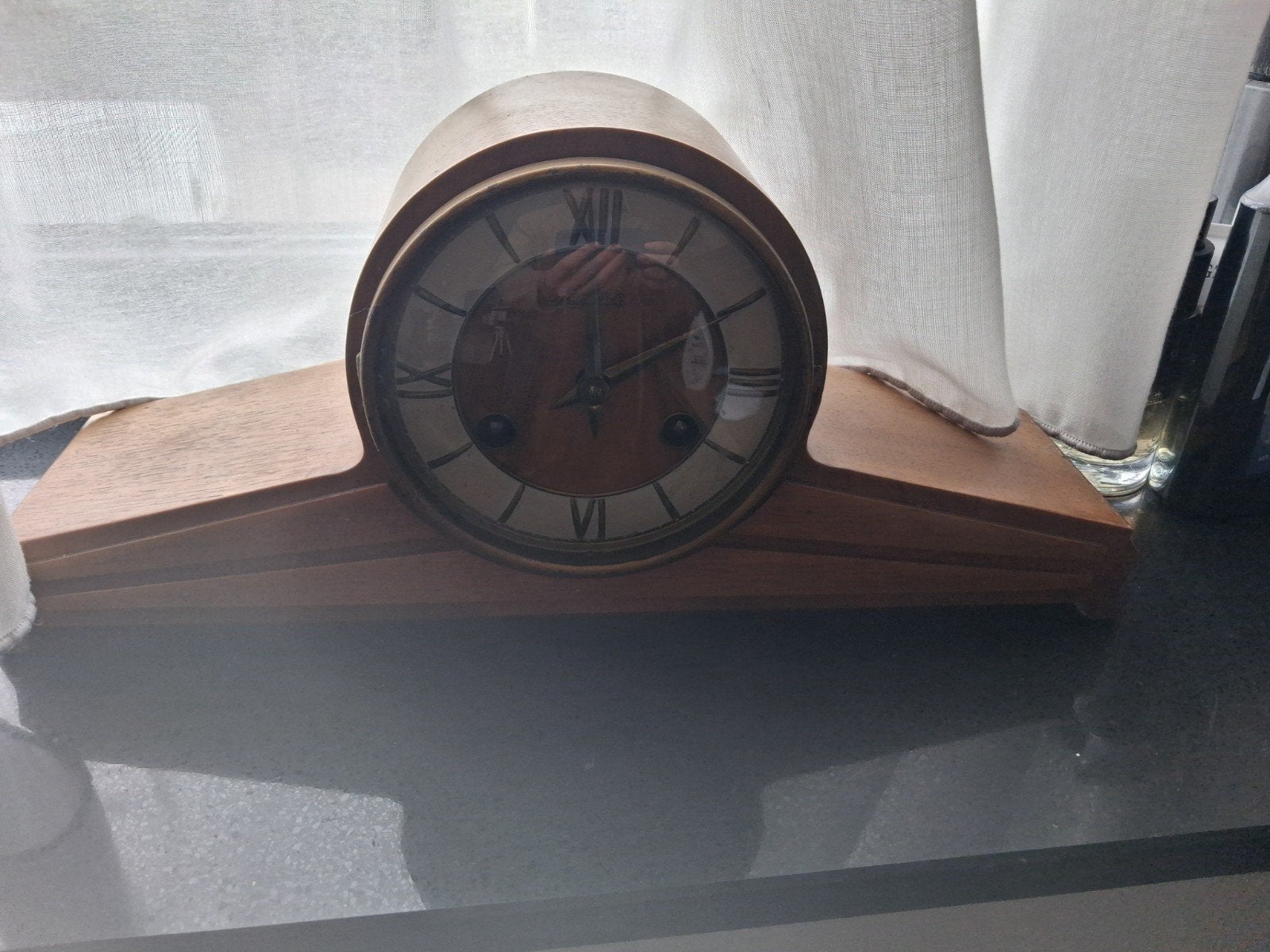 Prachtige antieke houten schoorsteenklok, Ophalen of Verzenden