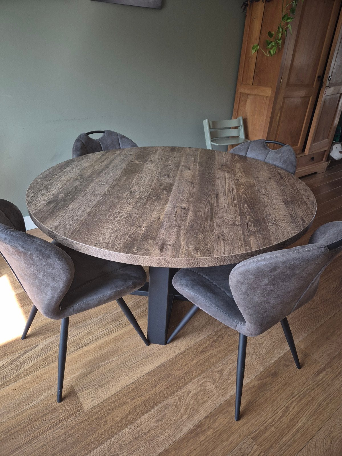 industriële ronde eetkamer tafel, Ophalen, Kunststof, Gebruikt, Rond
