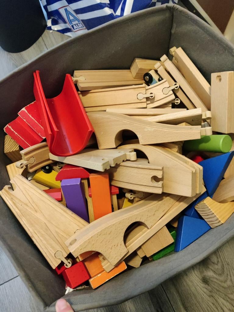 Houten blokken en treinrails set, Ophalen of Verzenden, Gebruikt, Jongen of Meisje
