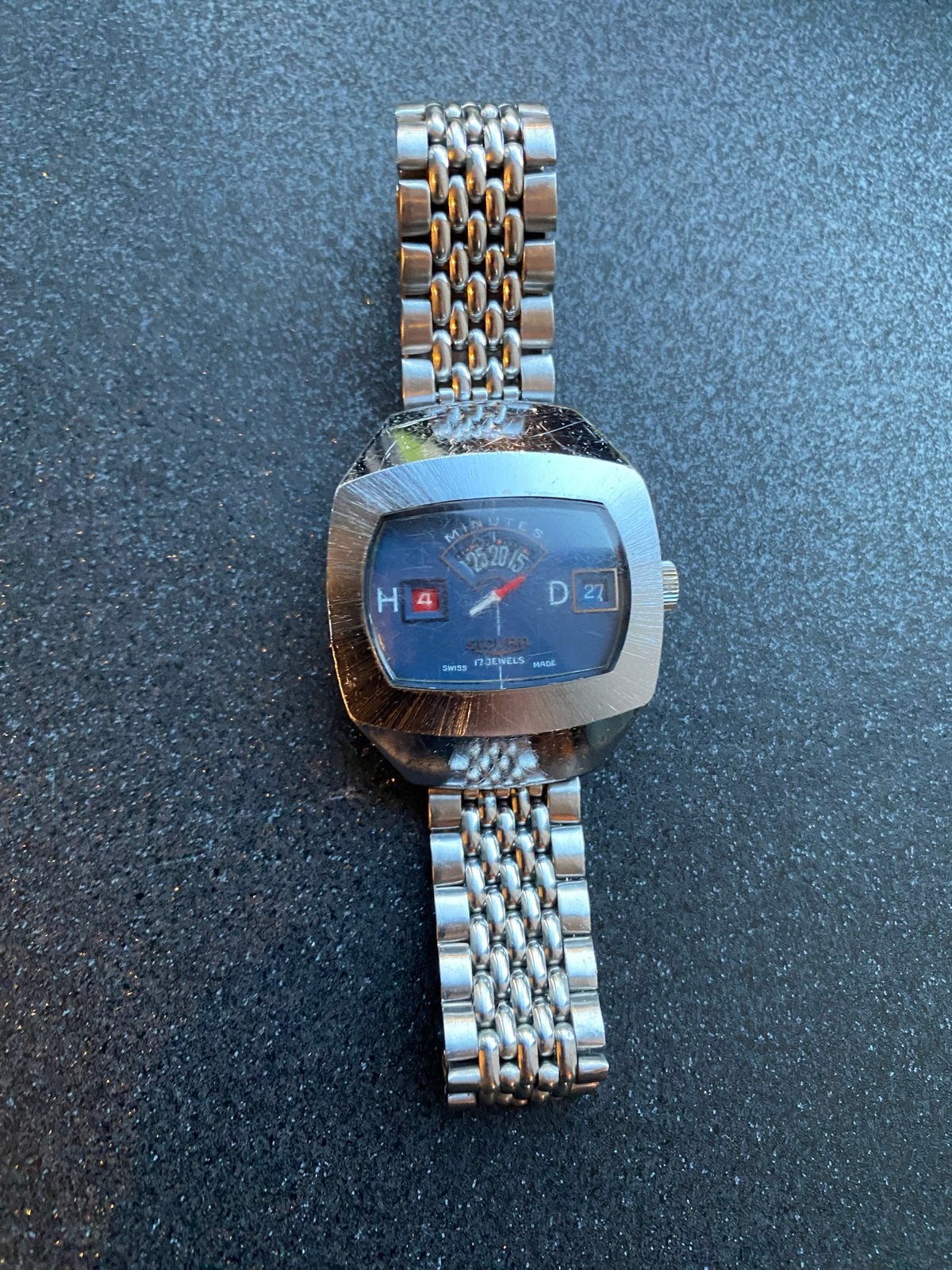 Vintage Sicura Jump Hour Horloge Jaren '70 - Space-Age Desig, Gebruikt, Staal, Polshorloge, Ophalen