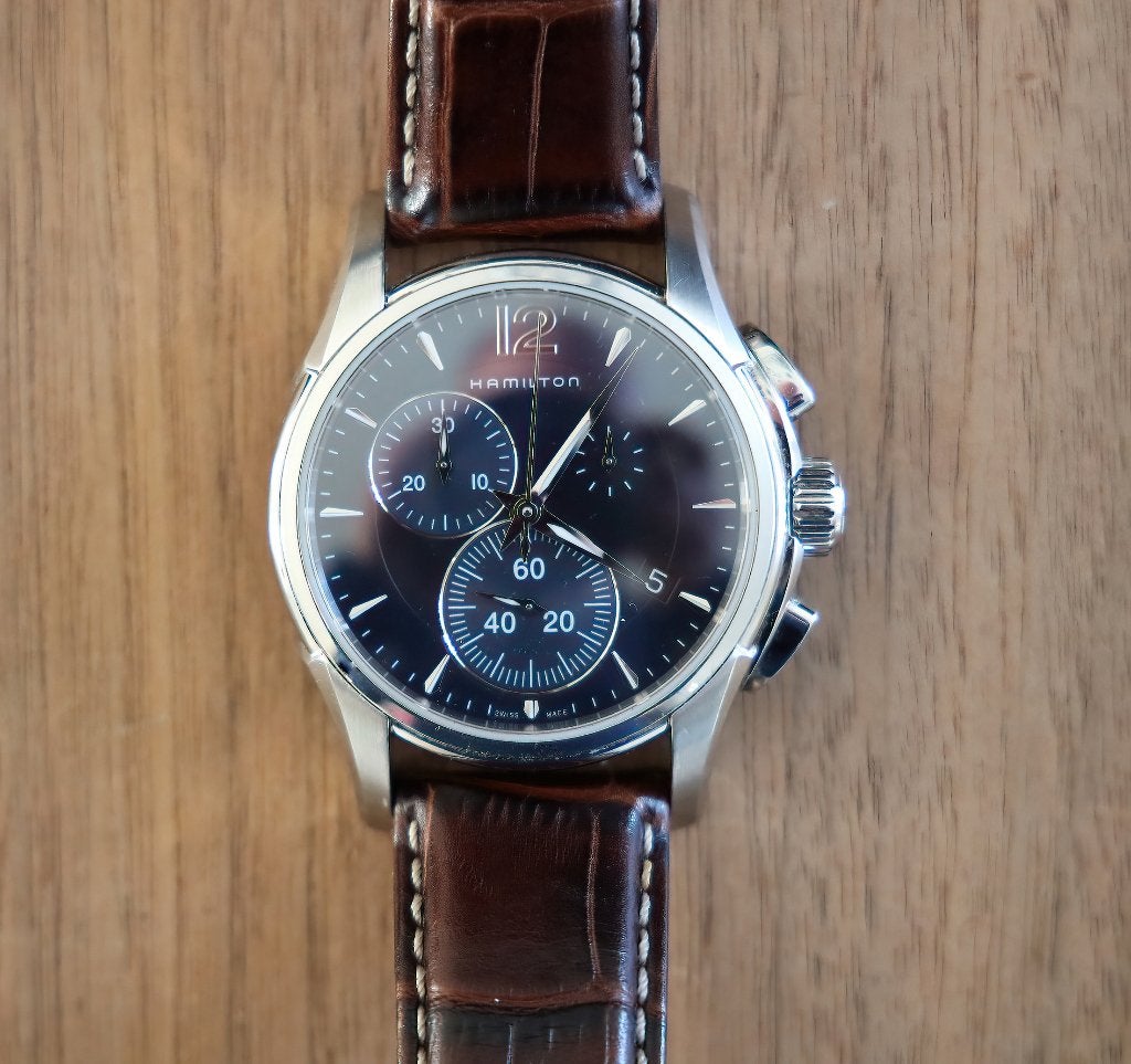 Hamilton Jazzmaster Chrono Quartz, Overige merken, Leer, Staal, Polshorloge