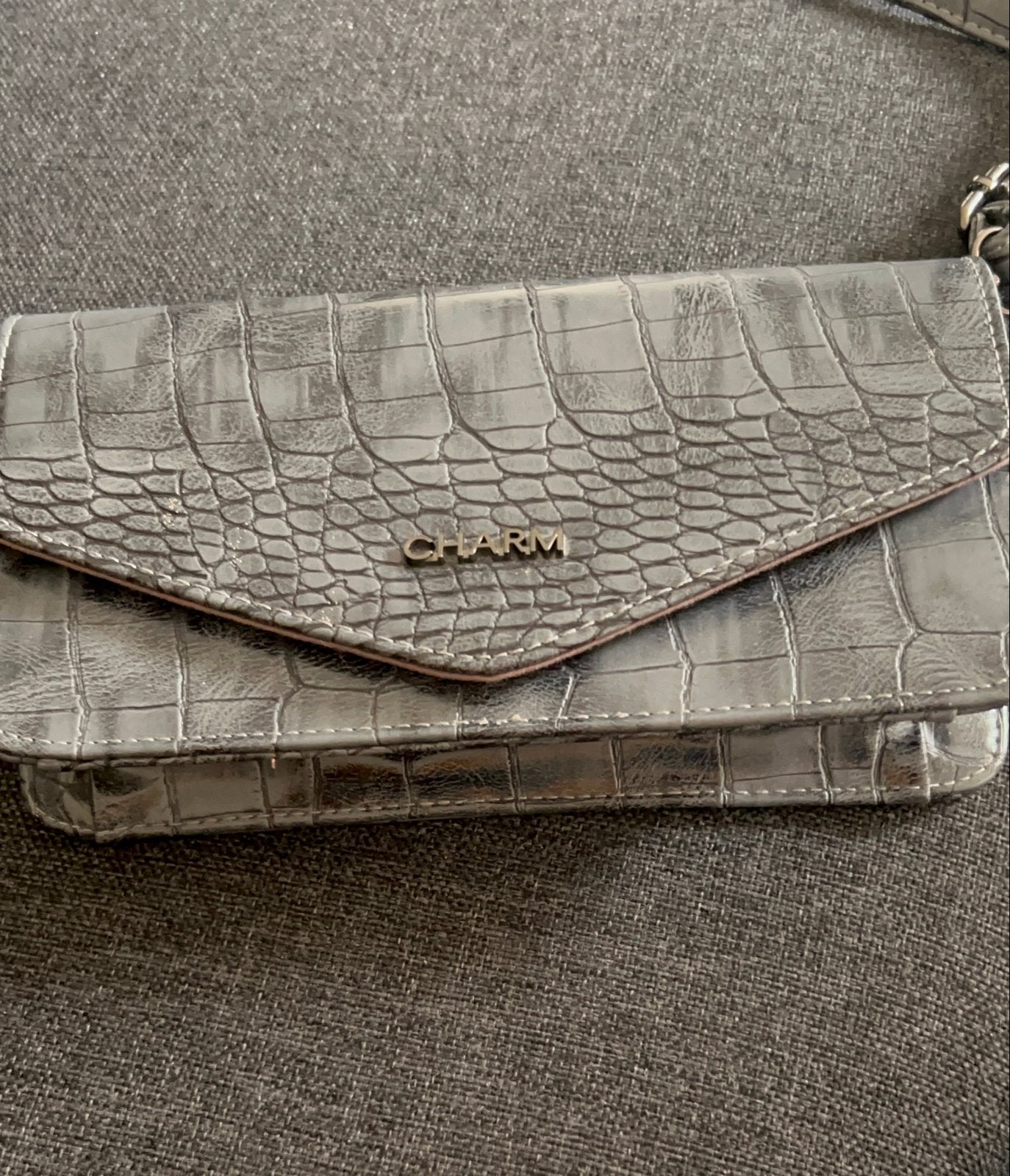 Charm Avondtasje/Schoudertasje met Croco Print - Grijs, Ophalen, Nieuw, Grijs, Avondtasje