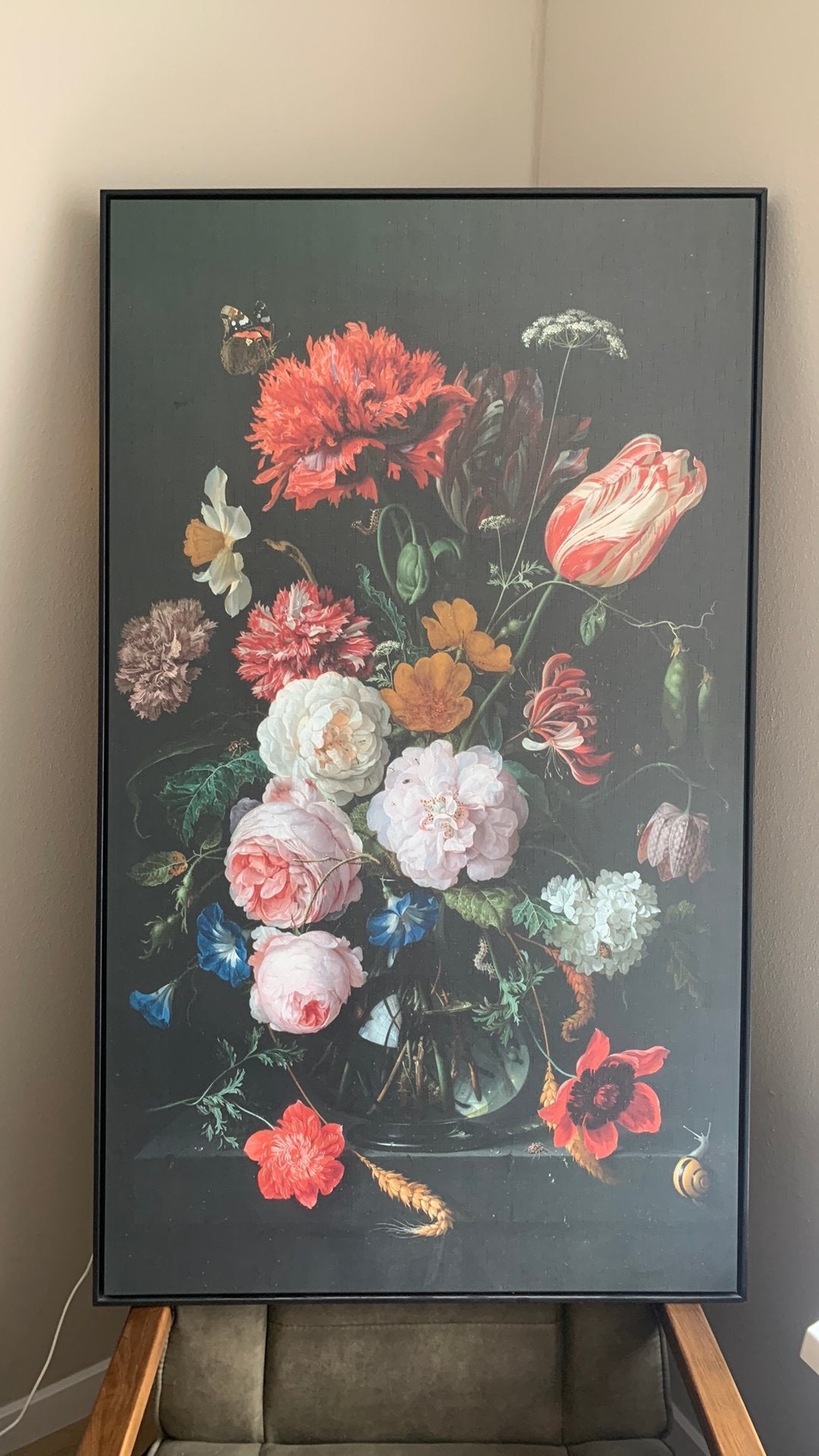 Prachtig bloemstilleven canvas schilderij, Ophalen, Rechthoekig Staand, Met lijst, Deurposter of groter