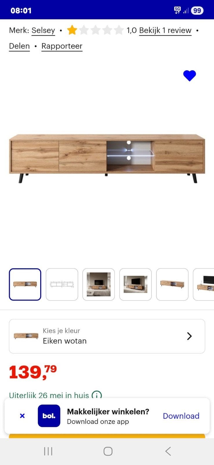 Tv meubel, Ophalen, 150 tot 200 cm, Nieuw, Minder dan 100 cm