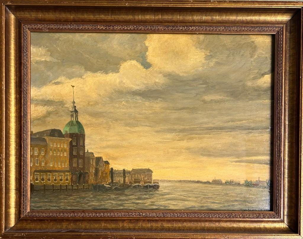 Schilderij - W. Blok vd Velde - Dordrecht, Ophalen of Verzenden