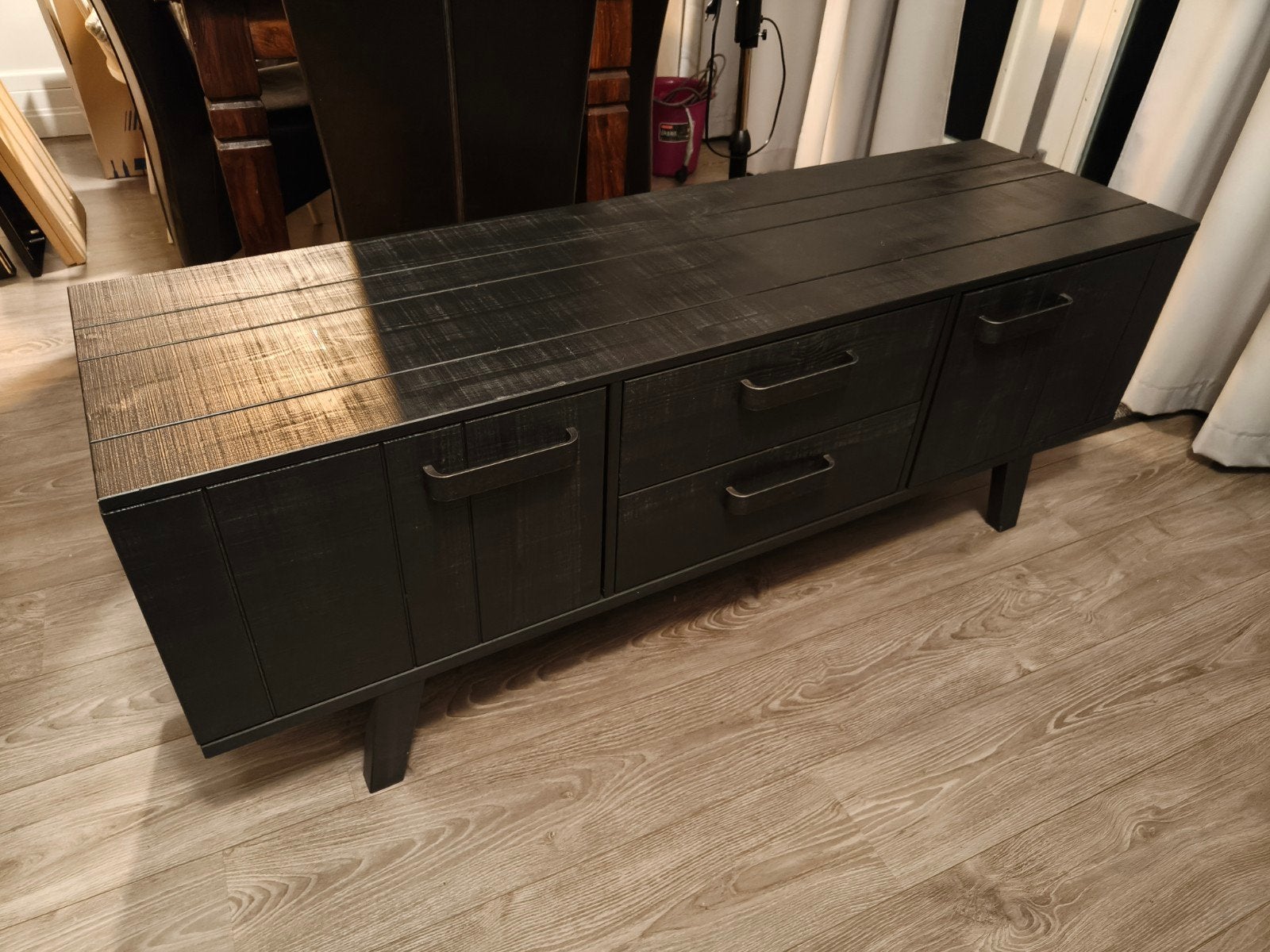 Houten TV Meubel - Zwart - 150 cm breed, Ophalen, Gebruikt, 100 tot 150 cm, Minder dan 100 cm