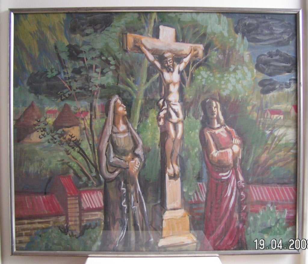 Hubert Bekman schilderij Geloofsafbeelding uit 1943 (framed), Antiek en Kunst, Bijzondere lijst, Acrylverf, Portret of Personen