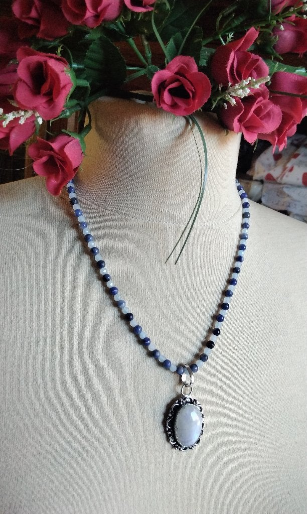 Prachtige Ketting Aquamarijn Sodaliet Maansteen Zilver 925 S, Blauw, Nieuw, Ophalen of Verzenden, Steen of Mineraal