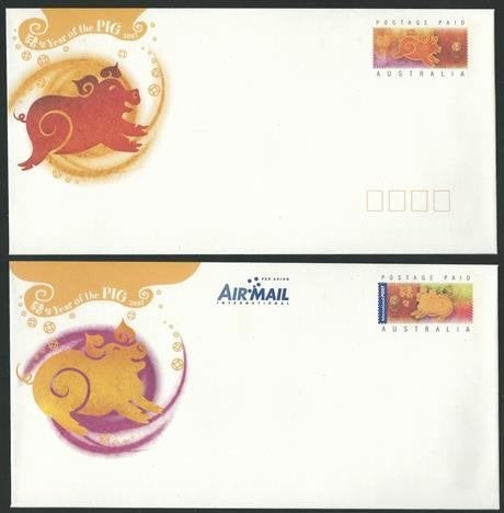 AUSTRALIE/CHRISTMAS Isl. 2007 2x. Jaar v.h. Varken Envelopes, Verzenden, Postfris