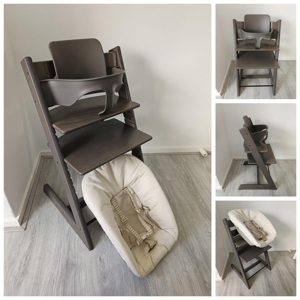 ZGAN! Stokke Tripp Trapp hazy grey+babyset en newbornset, Kinderen en Baby's, Kinderstoelen, Ophalen of Verzenden, Zo goed als nieuw