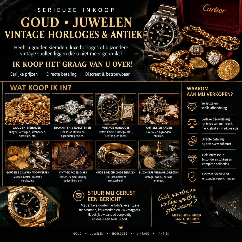 ⚡ DIRECT GELD! Inkoop Vintage Horloges, Goud, Juwelen Antiek, Ophalen, Goud, Overige typen