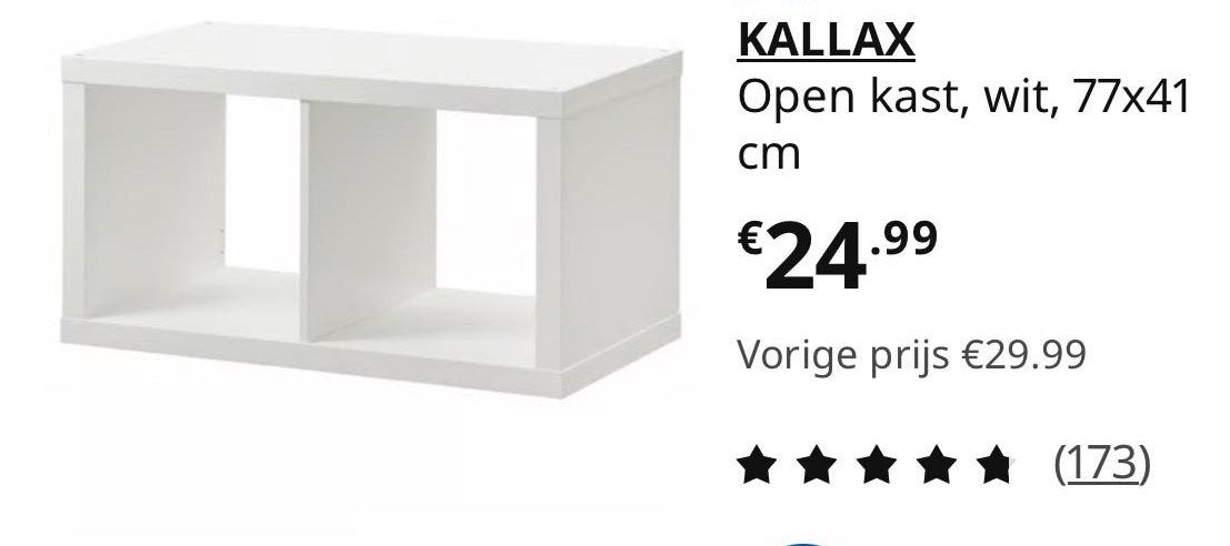 Kallax Wit 1x 2, Ophalen, Zo goed als nieuw