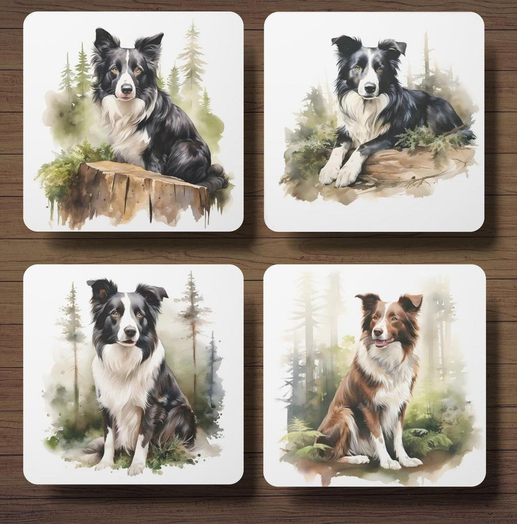 Border Collie Aquarel onderzetters met houder, Ophalen of Verzenden, Nieuw, Glas of Kopje