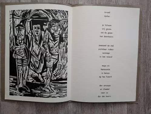 Lino Wim Meys, gedicht Jos prop, Antiek en Kunst, Ophalen of Verzenden, Gesigneerd, 34 cm, 24 cm