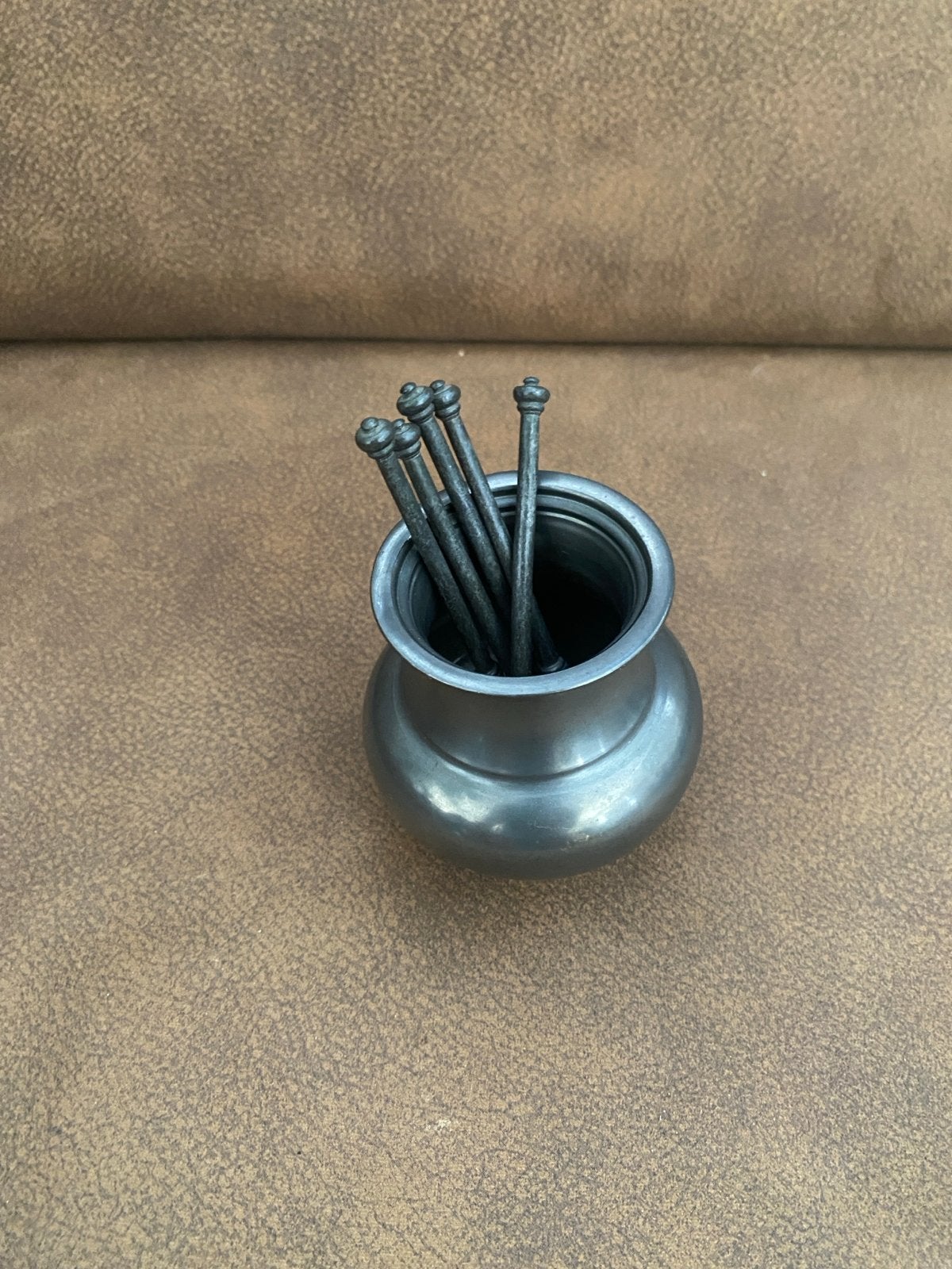 Set van 5 tinnen lepeltjes met potje, Antiek en Kunst, Ophalen of Verzenden