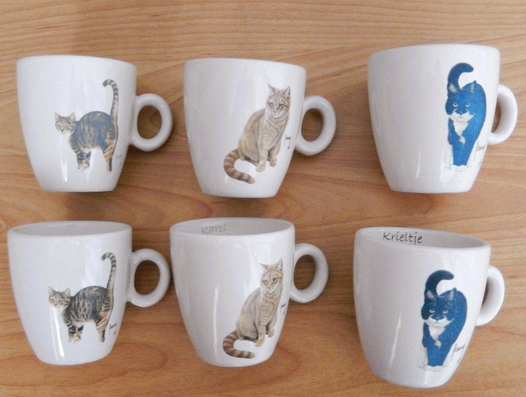 6 Francien van Westering katten mokken, Overige merken, Keramiek, Zo goed als nieuw, Overige stijlen