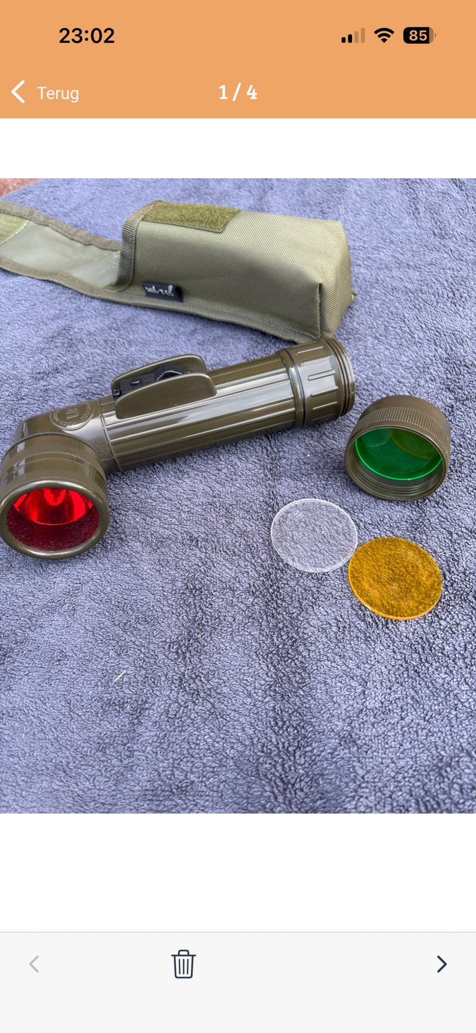 Militaire Zaklamp met Kleurfilters en Hoesje, Ophalen of Verzenden, Gebruikt, Batterij