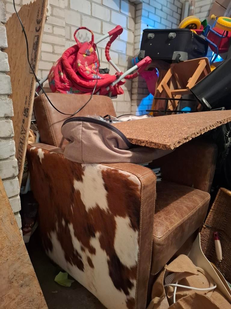 Lederen fauteuil met koeienvacht zijkanten, Ophalen, 75 tot 100 cm, Leer, 75 tot 100 cm