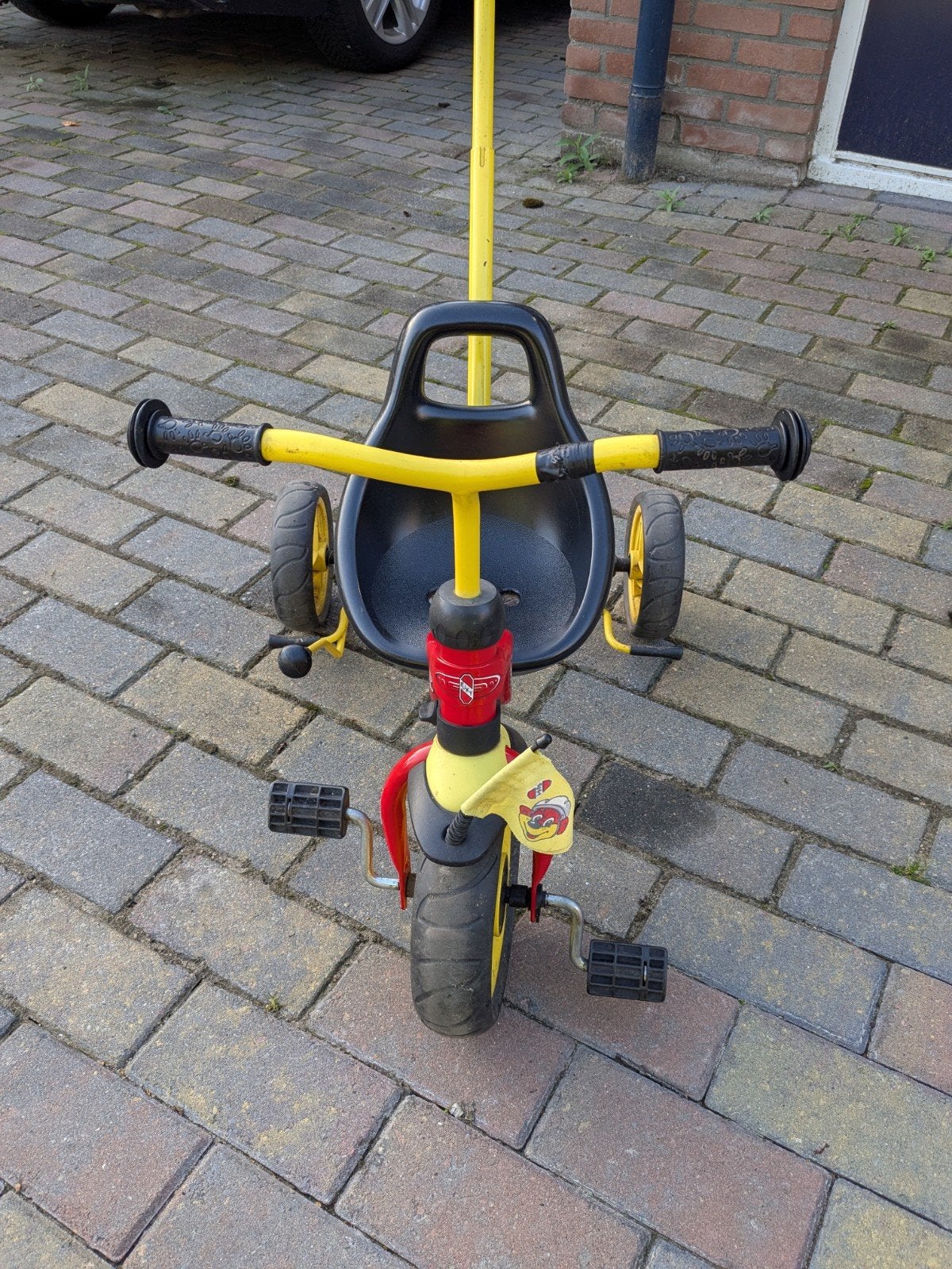 Puky driewieler met duwstang - Geel/Rood, Ophalen, Gebruikt, Duwstang