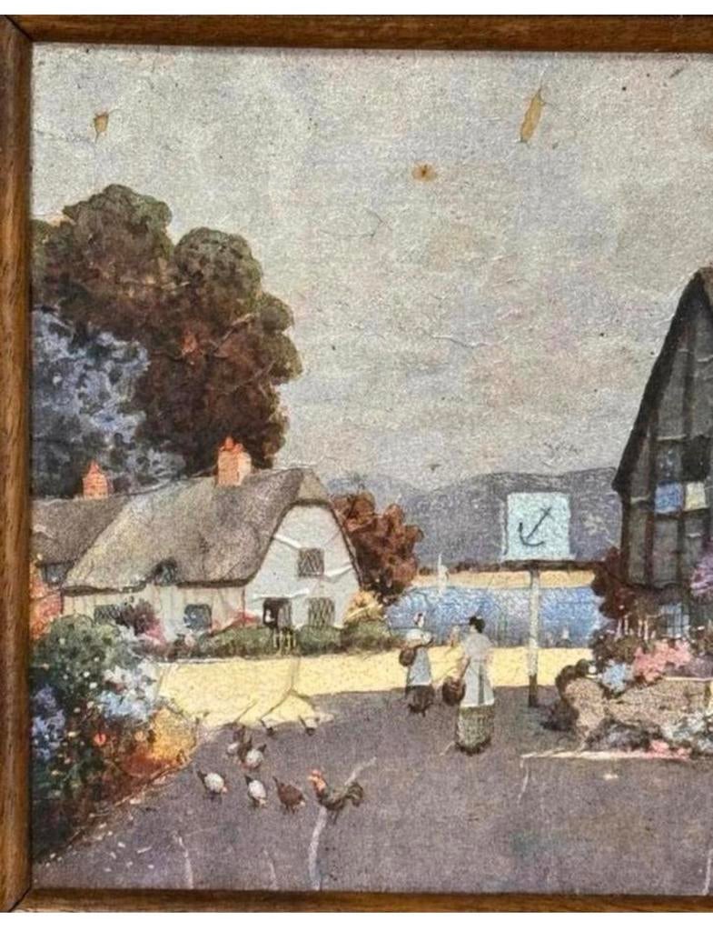 Ernest Uden 1940 ingelijst schilderij Engeland Cottage dorp, Ophalen of Verzenden