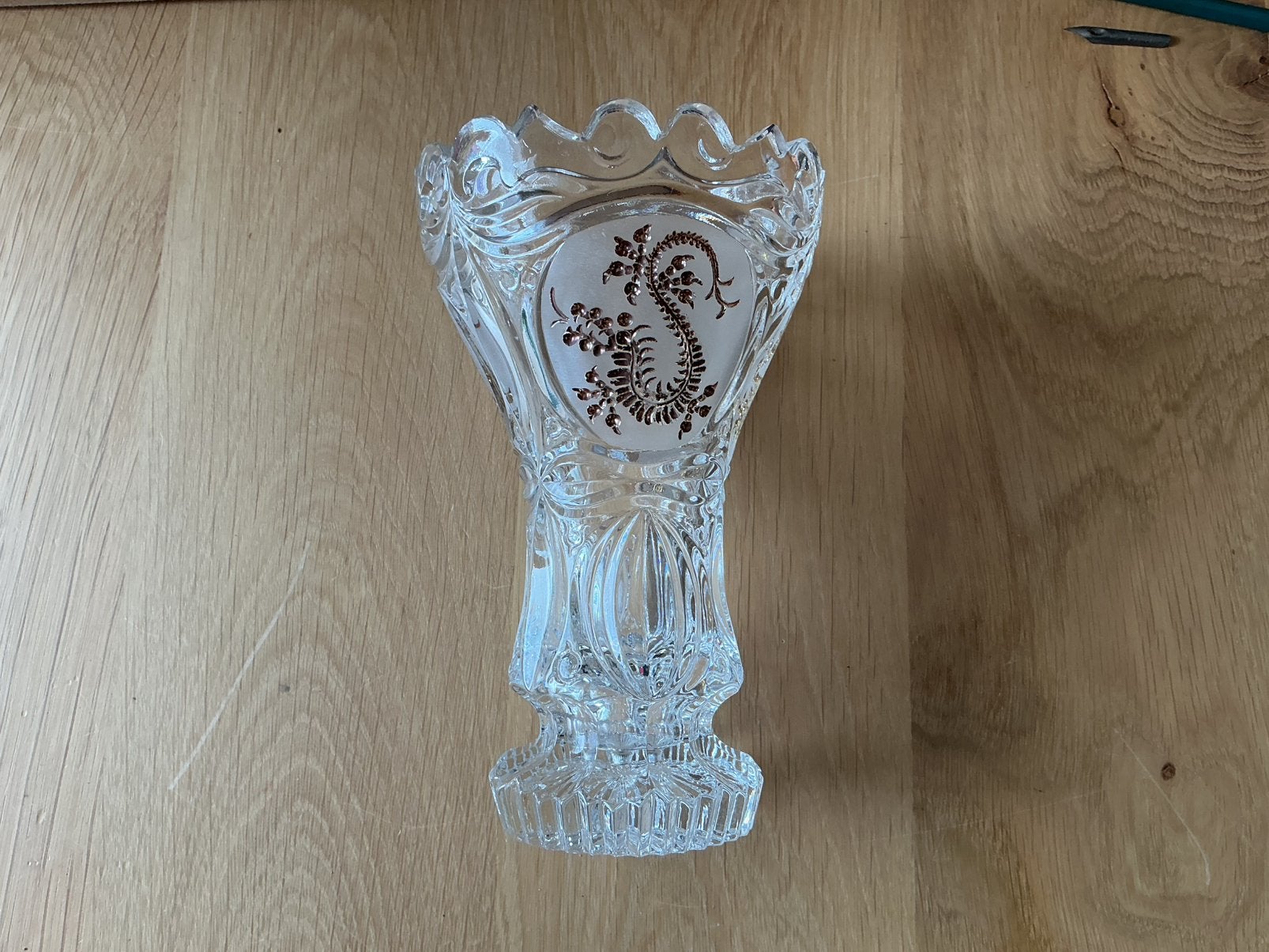 Antiek Kristal geslepen glazen vaas Hofbauer dragon 1950’s., Antiek en Kunst, Antiek | Vazen, Ophalen of Verzenden