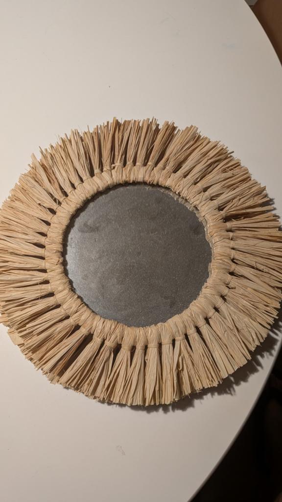 Decoratieve spiegel met raffia rand 2stk, Ophalen, Minder dan 50 cm, Rond, Zo goed als nieuw