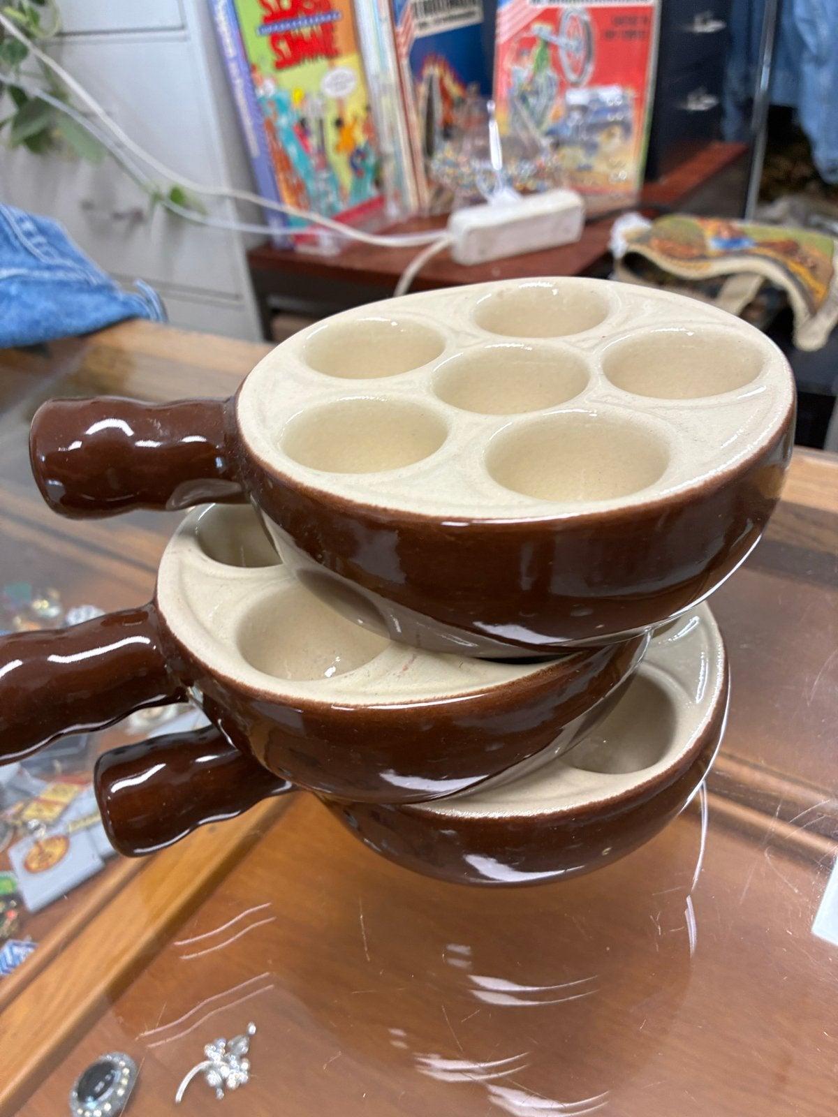 Set van 3 Vintage Escargot Schalen - Bruin Keramiek, Gebruikt, Overige merken, Keramiek, Overige typen