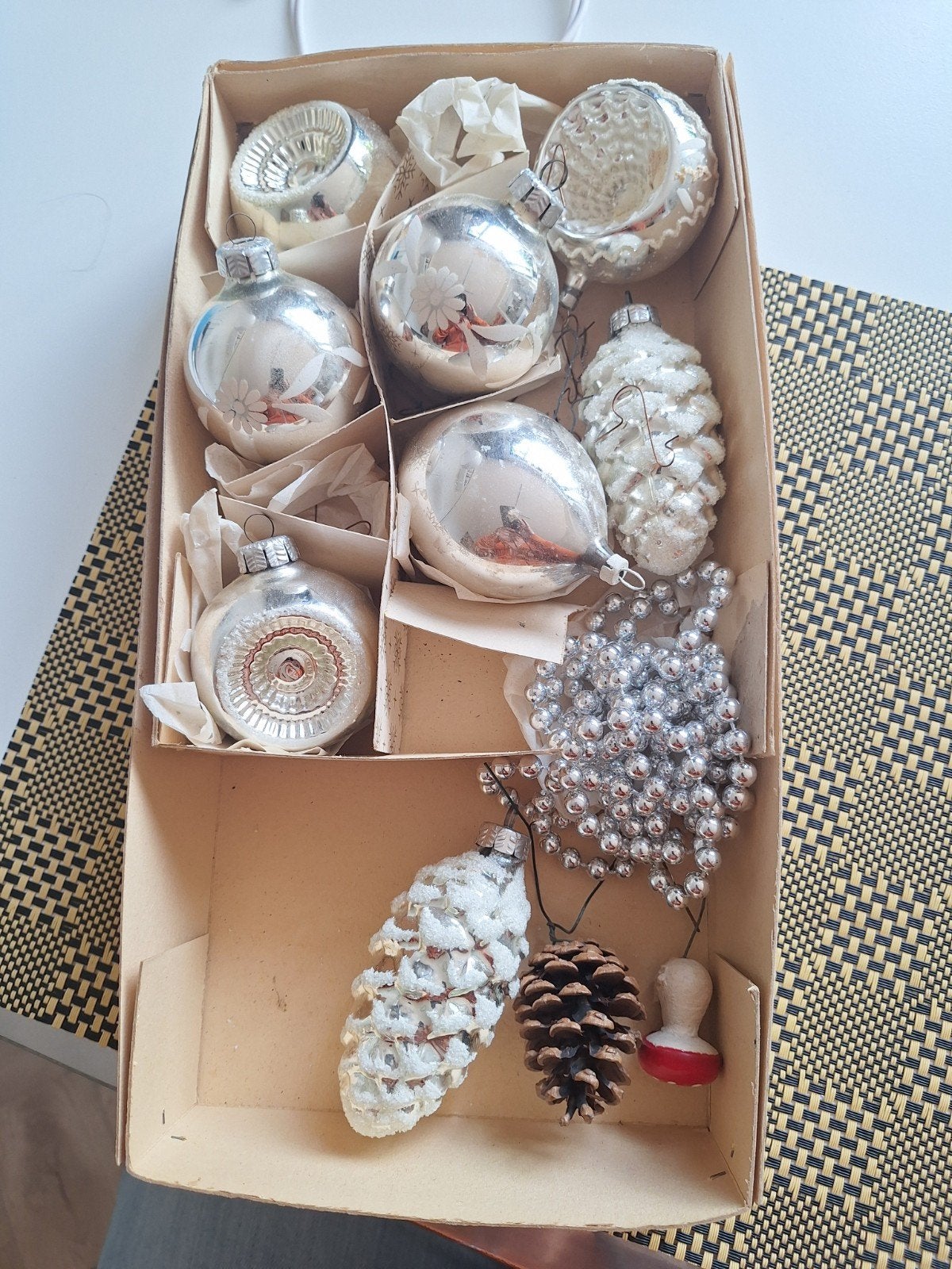 8 vintage glazen Kerstballen, Diversen, Kerst, Ophalen of Verzenden