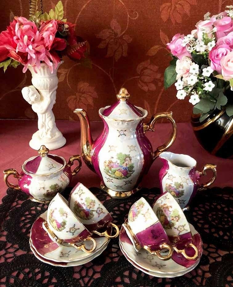 Oud mokka servies / theeservies set porselein barok, Ophalen of Verzenden