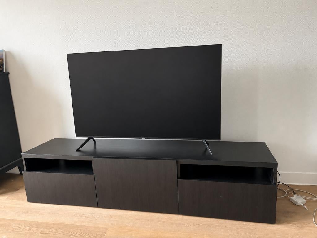 BESTA Tv meubel met glasplaat (Ikea), Ophalen, Glas, 150 tot 200 cm, Zwartbruin