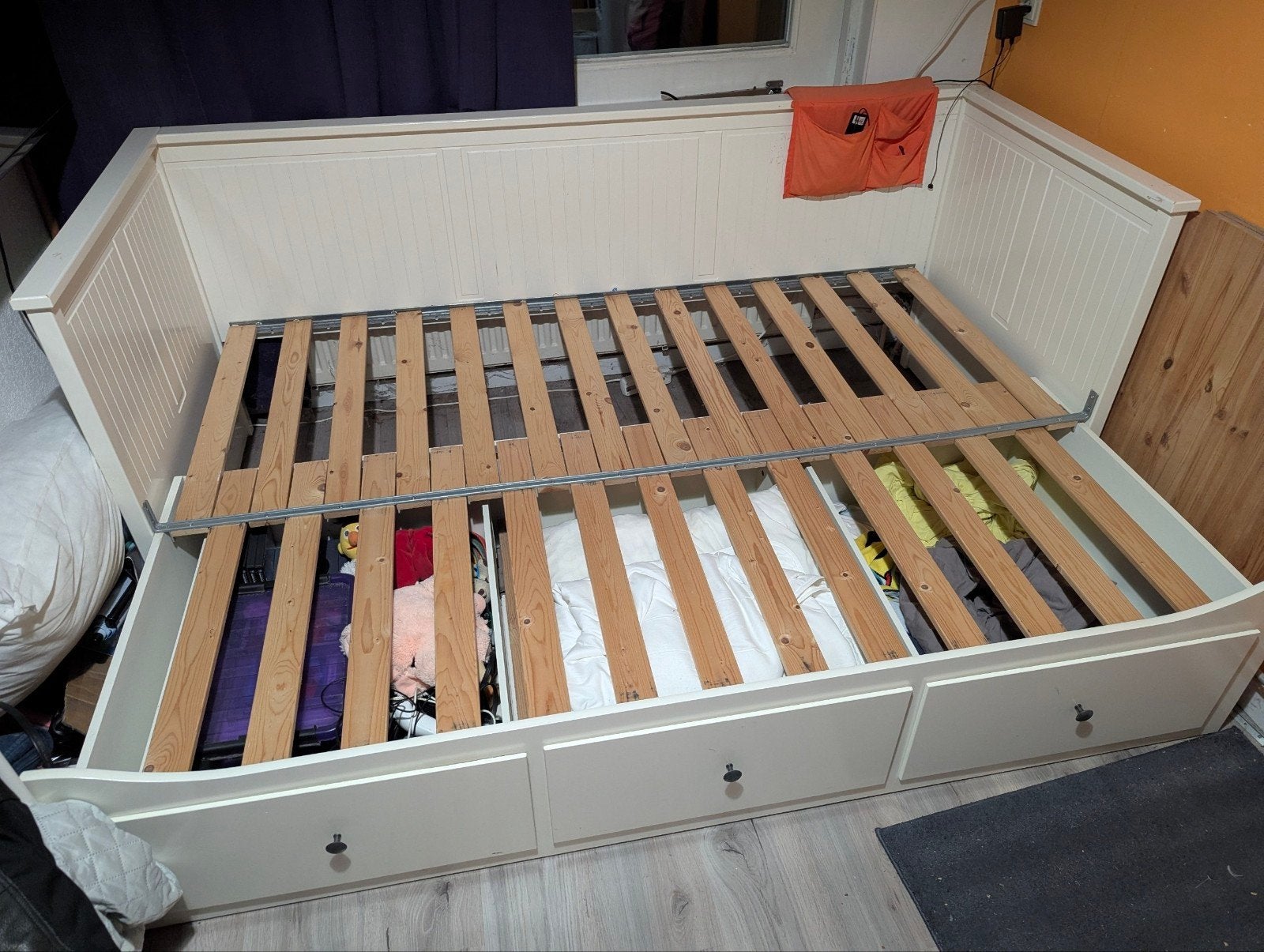 IKEA Hemnes bedbank met 3 lades - Wit, Ophalen, Wit, Tweepersoons, 80 cm
