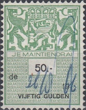 Nederland- 1966- Belastingzegel Groen- 50 Gulden, Verzenden, Na 1940, Gestempeld