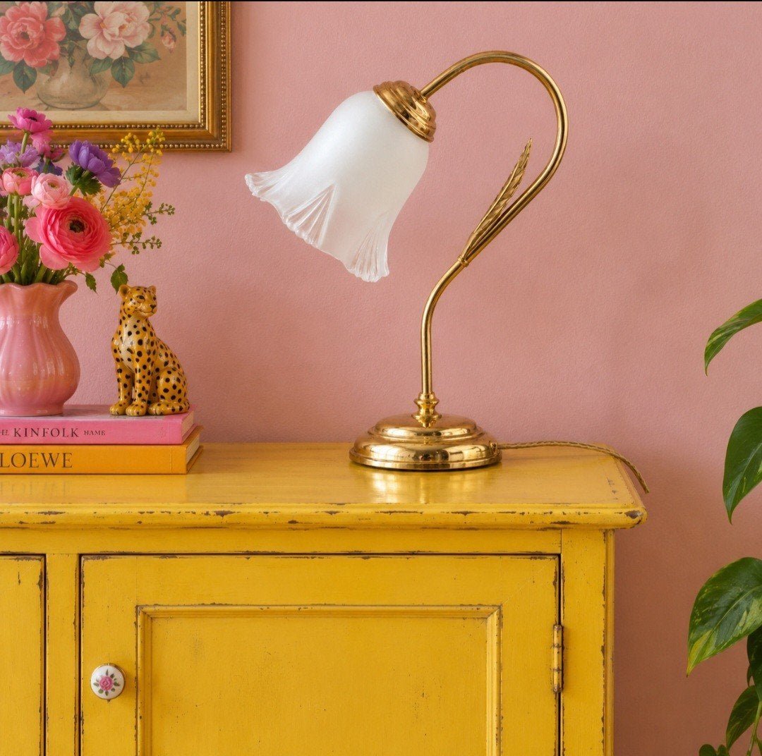Vintage Messing Tulp Lamp - Art Nouveau/Hollywood Regency, Ophalen of Verzenden