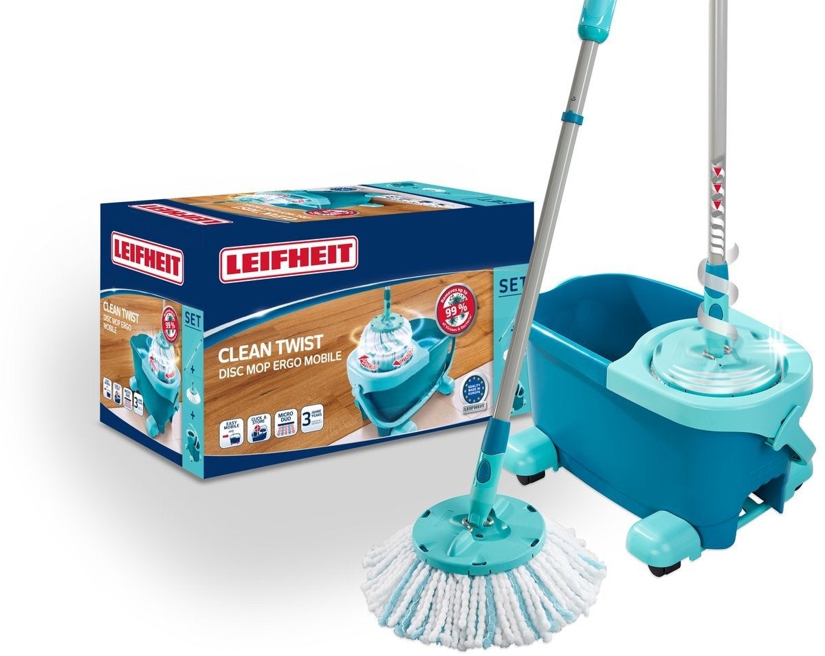 Leifheit Clean Twist Disc Mop Ergo Mobile Dweilsysteem, Ophalen, Dweilemmer, -bak, of -wagen