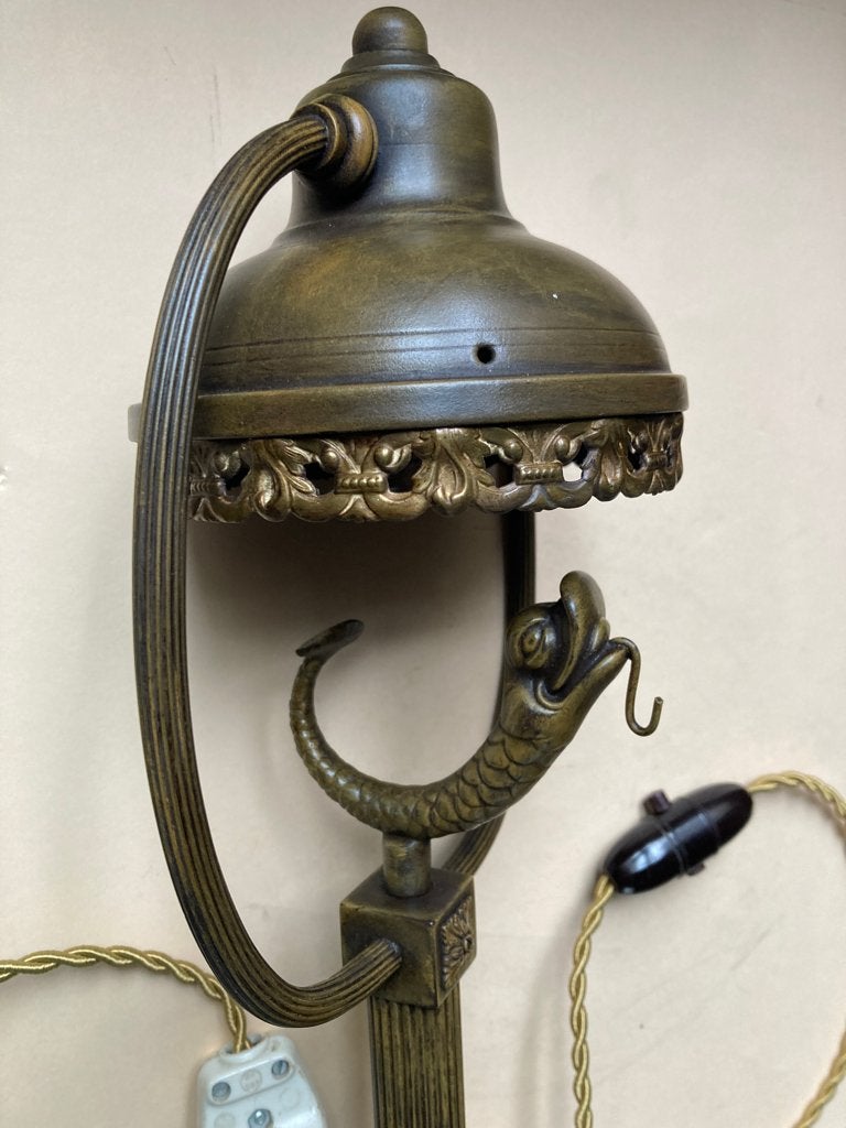 Jugendstil bedlampje met dolfijn Porte Montre, 35 cm, Ophalen of Verzenden